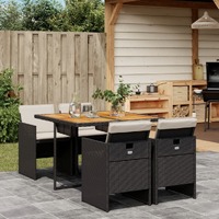  5 Piece Garden Dining Set with Cushions Black Poly Rattan
