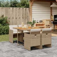  5 Piece Garden Dining Set with Cushions Beige Poly Rattan