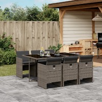  7 Piece Garden Dining Set with Cushions Grey Poly Rattan
