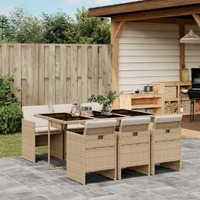  7 Piece Garden Dining Set with Cushions Beige Poly Rattan