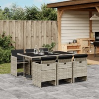  7 Piece Garden Dining Set with Cushions Light Grey Poly Rattan