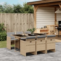  7 Piece Garden Dining Set with Cushions Mix Beige Poly Rattan