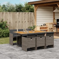  7 Piece Garden Dining Set with Cushions Grey Poly Rattan
