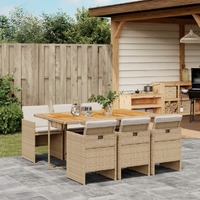  7 Piece Garden Dining Set with Cushions Beige Poly Rattan