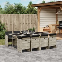  9 Piece Garden Dining Set with Cushions Light Grey Poly Rattan