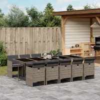  11 Piece Garden Dining Set with Cushions Grey Poly Rattan