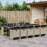  11 Piece Garden Dining Set with Cushions Light Grey Poly Rattan