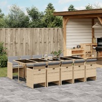  11 Piece Garden Dining Set with Cushions Mix Beige Poly Rattan