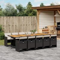  11 Piece Garden Dining Set with Cushions Black Poly Rattan
