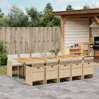  11 Piece Garden Dining Set with Cushions Beige Poly Rattan