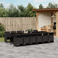 13 Piece Garden Dining Set with Cushions Black Poly Rattan
