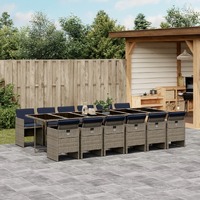  13 Piece Garden Dining Set with Cushions Grey Poly Rattan