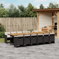  13 Piece Garden Dining Set with Cushions Black Poly Rattan