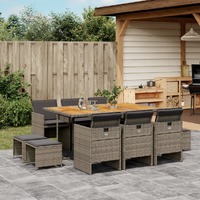  11 Piece Garden Dining Set with Cushions Grey Poly Rattan