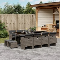  13 Piece Garden Dining Set with Cushions Grey Poly Rattan