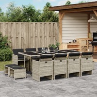  13 Piece Garden Dining Set with Cushions Light Grey Poly Rattan