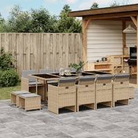  13 Piece Garden Dining Set with Cushions Mix Beige Poly Rattan