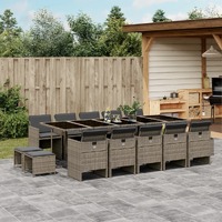  15 Piece Garden Dining Set with Cushions Grey Poly Rattan