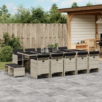  15 Piece Garden Dining Set with Cushions Light Grey Poly Rattan