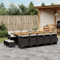  15 Piece Garden Dining Set with Cushions Black Poly Rattan