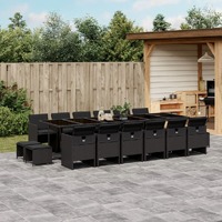  17 Piece Garden Dining Set with Cushions Black Poly Rattan