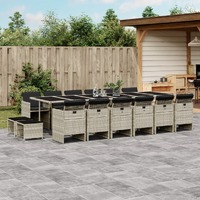  17 Piece Garden Dining Set with Cushions Light Grey Poly Rattan