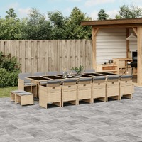  17 Piece Garden Dining Set with Cushions Mix Beige Poly Rattan