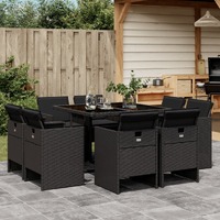  9 Piece Garden Dining Set with Cushions Black Poly Rattan