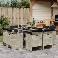  9 Piece Garden Dining Set with Cushions Light Grey Poly Rattan