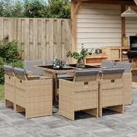  9 Piece Garden Dining Set with Cushions Mix Beige Poly Rattan