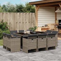  11 Piece Garden Dining Set with Cushions Grey Poly Rattan