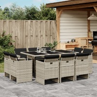  11 Piece Garden Dining Set with Cushions Light Grey Poly Rattan