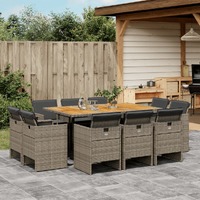  11 Piece Garden Dining Set with Cushions Grey Poly Rattan