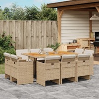  11 Piece Garden Dining Set with Cushions Beige Poly Rattan