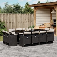  13 Piece Garden Dining Set with Cushions Black Poly Rattan