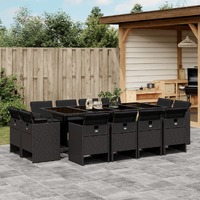  13 Piece Garden Dining Set with Cushions Black Poly Rattan