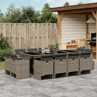  13 Piece Garden Dining Set with Cushions Grey Poly Rattan