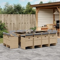  13 Piece Garden Dining Set with Cushions Mix Beige Poly Rattan