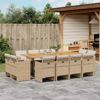  13 Piece Garden Dining Set with Cushions Beige Poly Rattan
