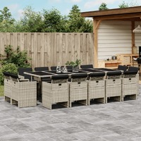  15 Piece Garden Dining Set with Cushions Light Grey Poly Rattan