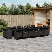  17 Piece Garden Dining Set with Cushions Black Poly Rattan