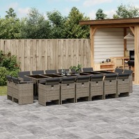  17 Piece Garden Dining Set with Cushions Grey Poly Rattan