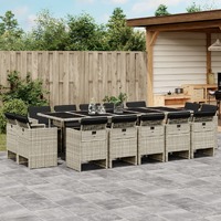  17 Piece Garden Dining Set with Cushions Light Grey Poly Rattan