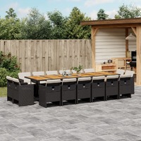 17 Piece Garden Dining Set with Cushions Black Poly Rattan