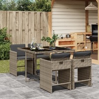  5 Piece Garden Dining Set with Cushions Grey Poly Rattan