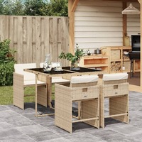  5 Piece Garden Dining Set with Cushions Beige Poly Rattan