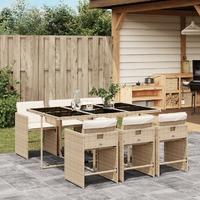  7 Piece Garden Dining Set with Cushions Beige Poly Rattan