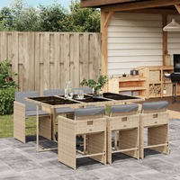  7 Piece Garden Dining Set with Cushions Mix Beige Poly Rattan