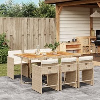  7 Piece Garden Dining Set with Cushions Beige Poly Rattan