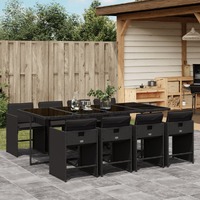  9 Piece Garden Dining Set with Cushions Black Poly Rattan